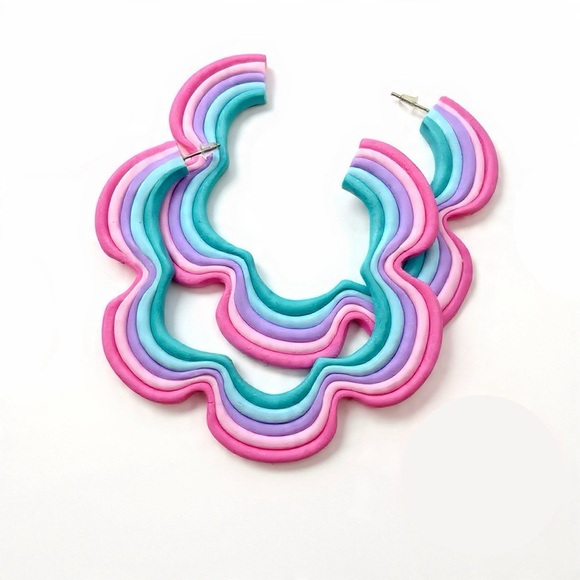 Rainbow Flower Stud Hoop - Handmade Earrings - Picture 3 of 3